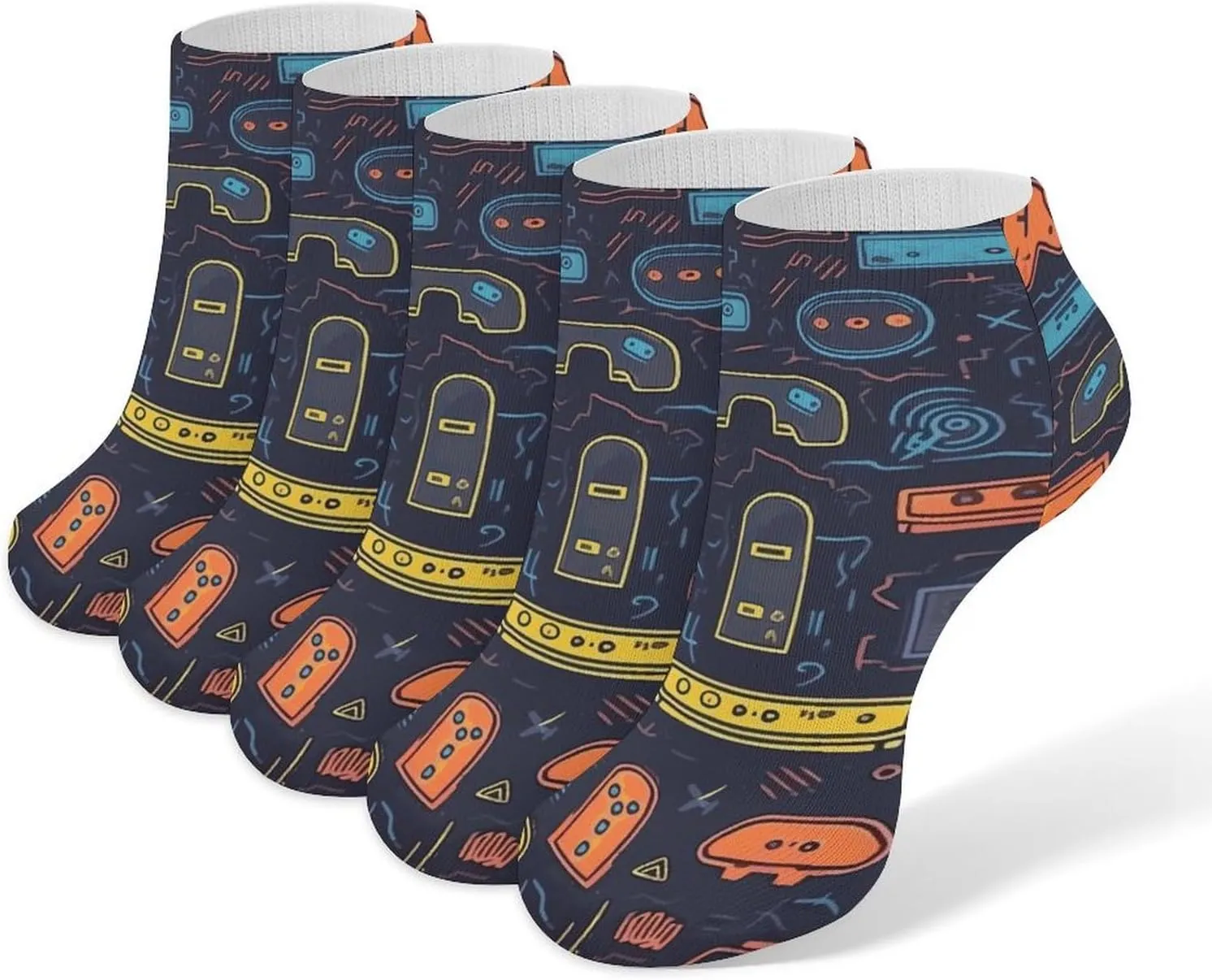 5 Pairs Ankle Socks Soft Breathable No Show Socks Comfortable Cotton Low Cut Casual Socks for Women Men Game Video Gaming Pattern