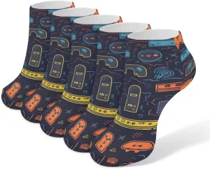 5 Pairs Ankle Socks Soft Breathable No Show Socks Comfortable Cotton Low Cut Casual Socks for Women Men Game Video Gaming Pattern