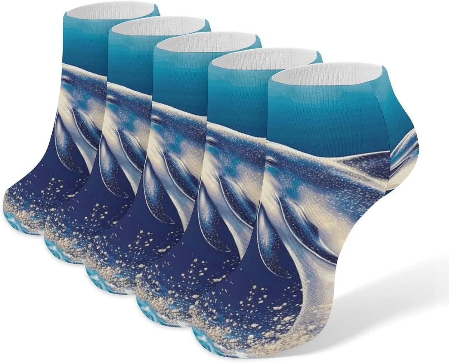 5 Pairs Ankle Socks Soft Breathable No Show Socks Comfortable Cotton Low Cut Casual Socks for Women Men Glitter Dolphin