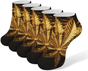 5 Pairs Ankle Socks Soft Breathable No Show Socks Comfortable Cotton Low Cut Casual Socks for Women Men Golden Cannabis