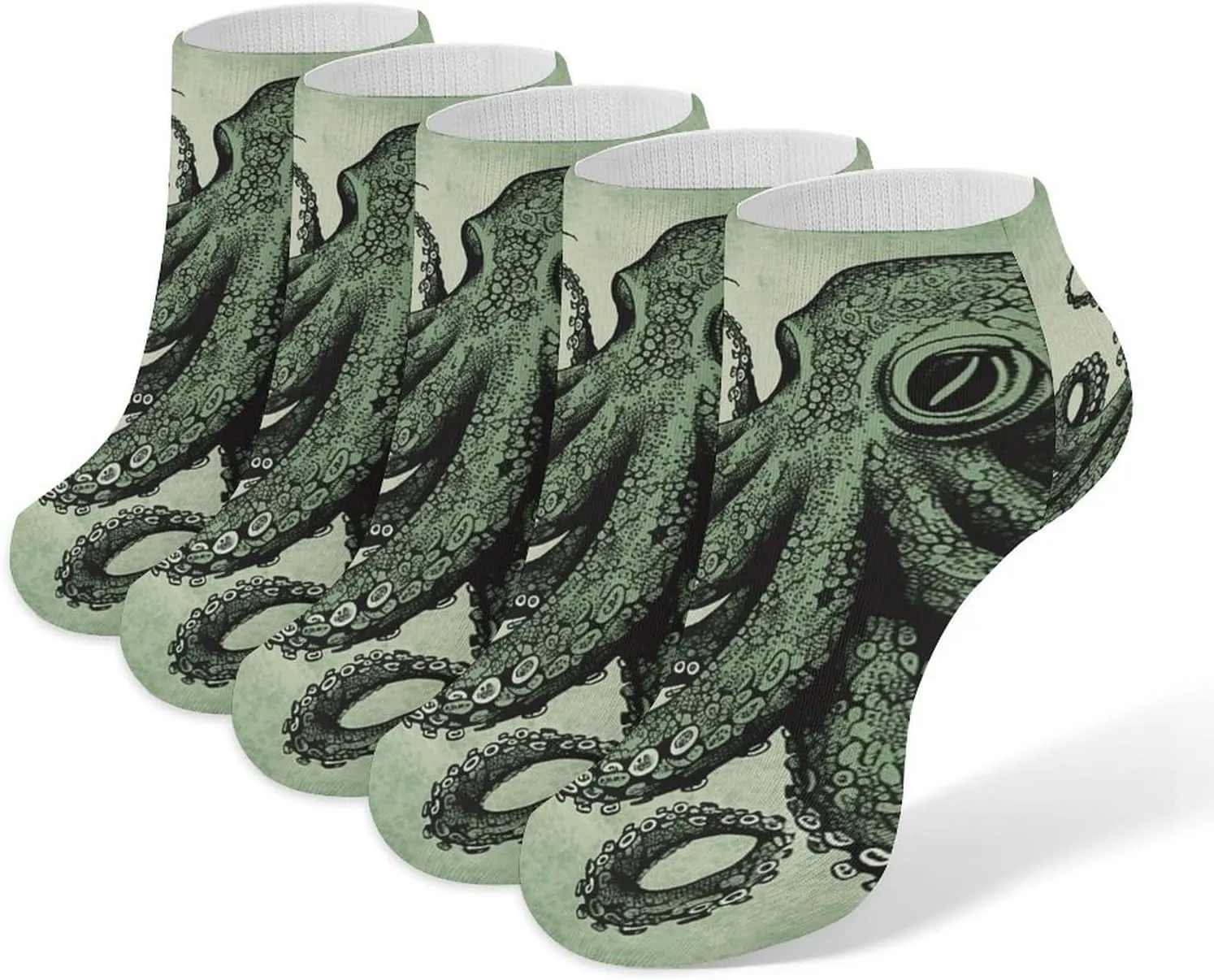 5 Pairs Ankle Socks Soft Breathable No Show Socks Comfortable Cotton Low Cut Casual Socks for Women Men Green Octopus