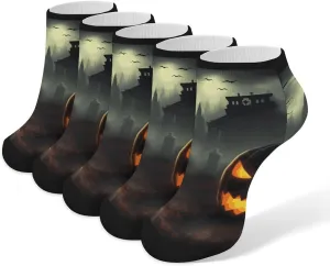 5 Pairs Ankle Socks Soft Breathable No Show Socks Comfortable Cotton Low Cut Casual Socks for Women Men Halloween Horror