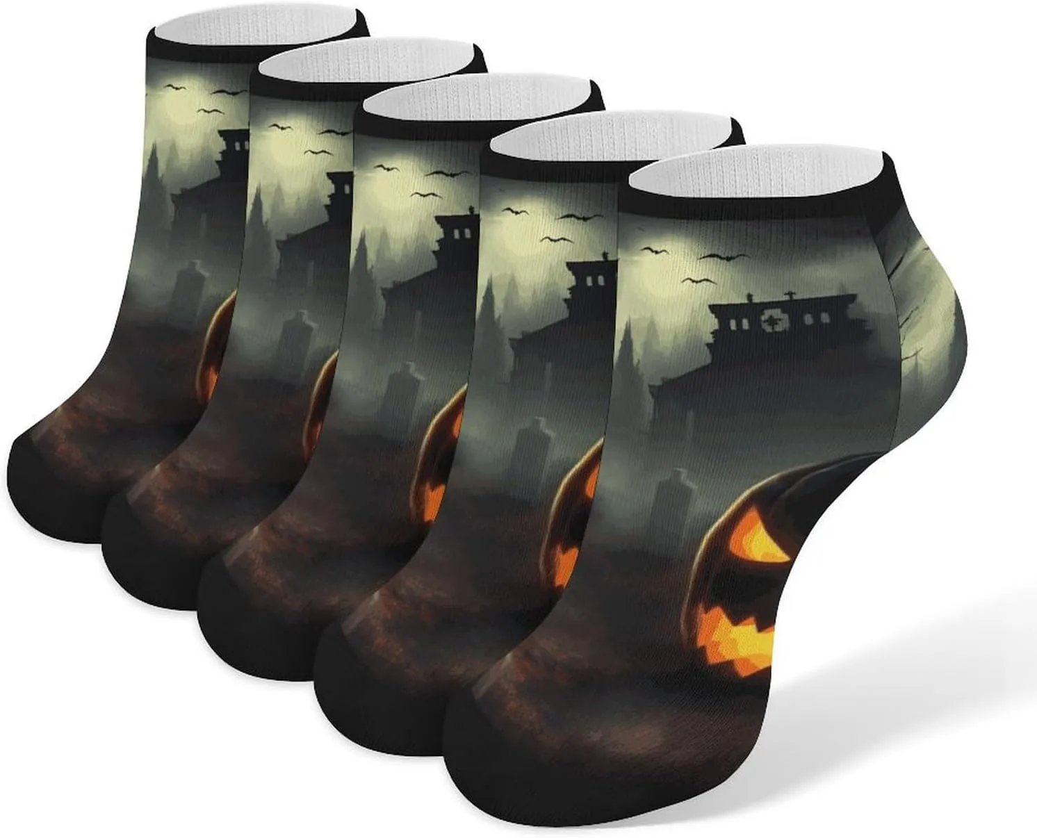 5 Pairs Ankle Socks Soft Breathable No Show Socks Comfortable Cotton Low Cut Casual Socks for Women Men Halloween Horror