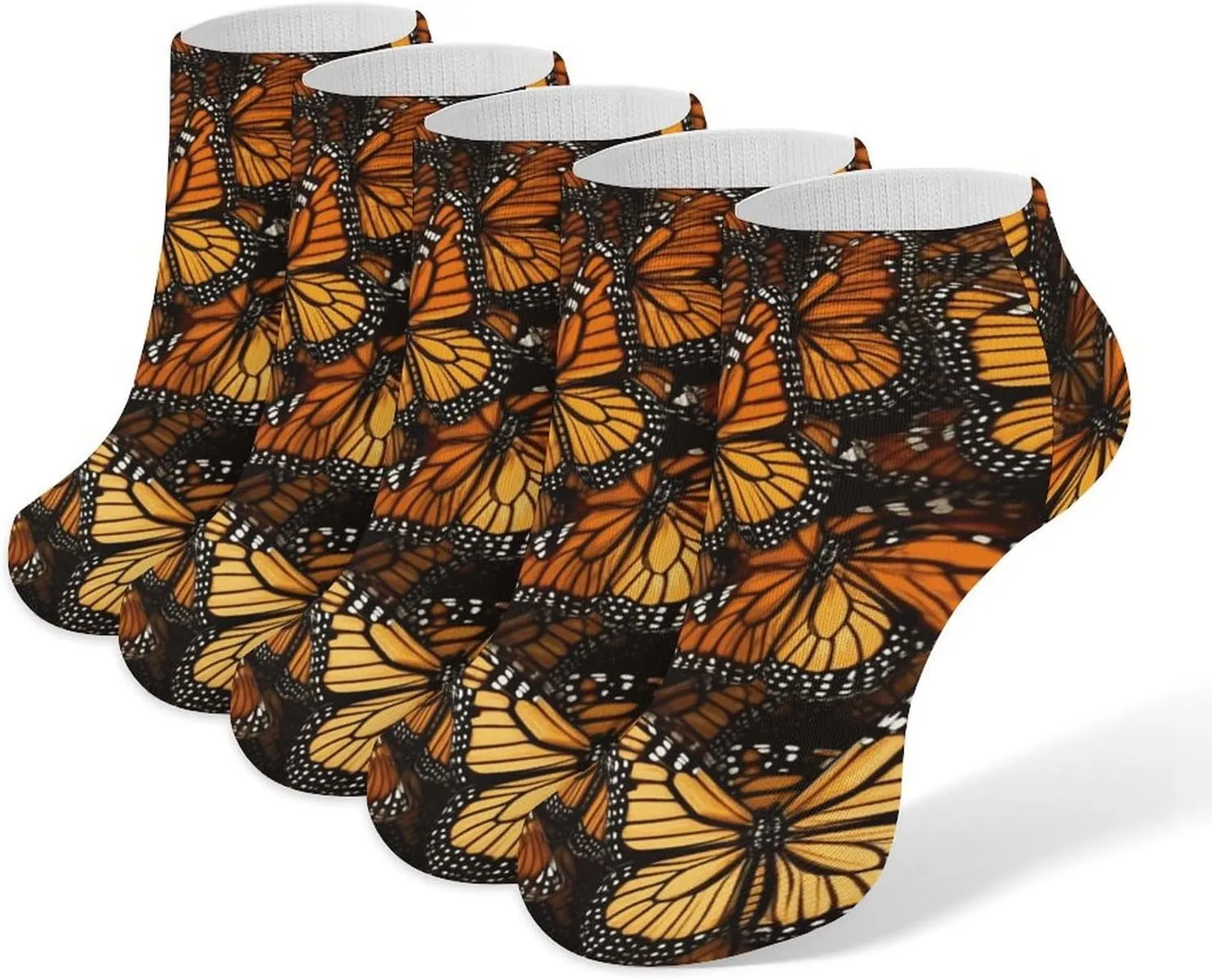 5 Pairs Ankle Socks Soft Breathable No Show Socks Comfortable Cotton Low Cut Casual Socks for Women Men Heaps of Orange Monarch Butterflies
