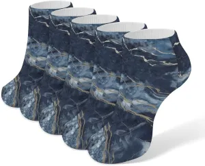 5 Pairs Ankle Socks Soft Breathable No Show Socks Comfortable Cotton Low Cut Casual Socks for Women Men Marble Navy Blue Mixed
