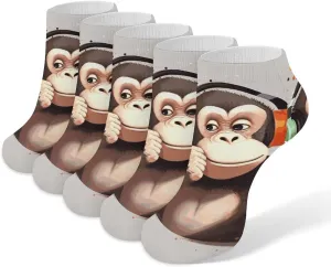 5 Pairs Ankle Socks Soft Breathable No Show Socks Comfortable Cotton Low Cut Casual Socks for Women Men Music Monkey