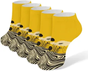 5 Pairs Ankle Socks Soft Breathable No Show Socks Comfortable Cotton Low Cut Casual Socks for Women Men Mustard Yellow And Black