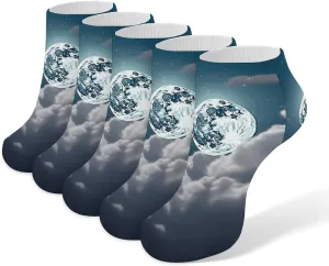 5 Pairs Ankle Socks Soft Breathable No Show Socks Comfortable Cotton Low Cut Casual Socks for Women Men Night Sky Full Moon