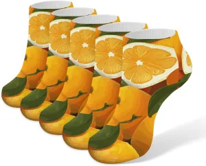 5 Pairs Ankle Socks Soft Breathable No Show Socks Comfortable Cotton Low Cut Casual Socks for Women Men Oranges And Lemons