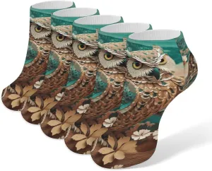 5 Pairs Ankle Socks Soft Breathable No Show Socks Comfortable Cotton Low Cut Casual Socks for Women Men Owl