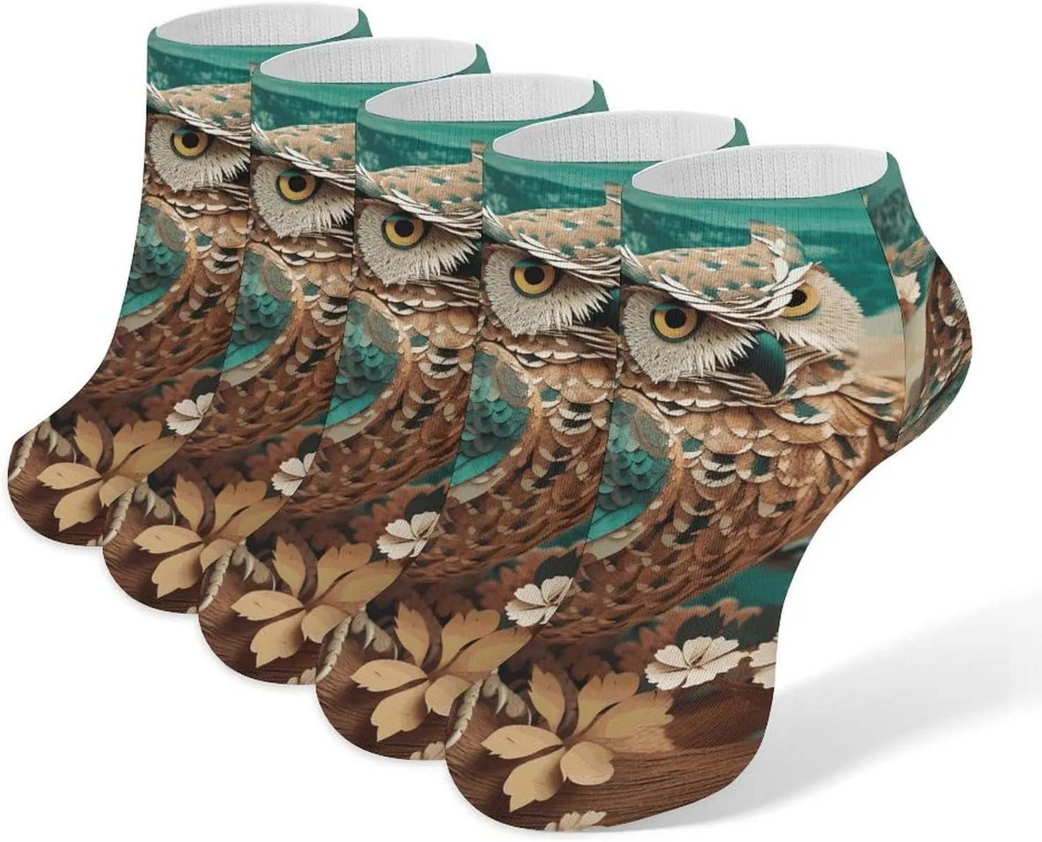 5 Pairs Ankle Socks Soft Breathable No Show Socks Comfortable Cotton Low Cut Casual Socks for Women Men Owl