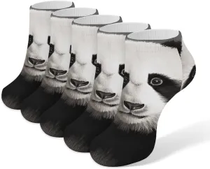 5 Pairs Ankle Socks Soft Breathable No Show Socks Comfortable Cotton Low Cut Casual Socks for Women Men Panda Bear Head