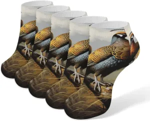 5 Pairs Ankle Socks Soft Breathable No Show Socks Comfortable Cotton Low Cut Casual Socks for Women Men Pheasants Animals