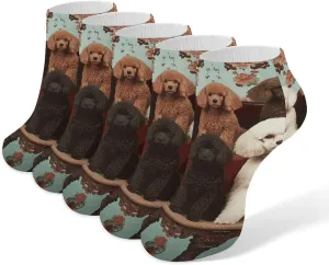 5 Pairs Ankle Socks Soft Breathable No Show Socks Comfortable Cotton Low Cut Casual Socks for Women Men Poodles Dogs