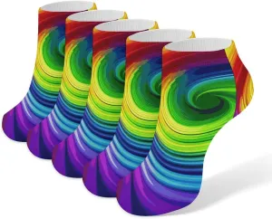 5 Pairs Ankle Socks Soft Breathable No Show Socks Comfortable Cotton Low Cut Casual Socks for Women Men Rainbow Spiral