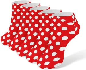 5 Pairs Ankle Socks Soft Breathable No Show Socks Comfortable Cotton Low Cut Casual Socks for Women Men Red And White Polka Dots