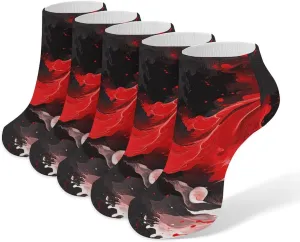 5 Pairs Ankle Socks Soft Breathable No Show Socks Comfortable Cotton Low Cut Casual Socks for Women Men Red Black White Abstract