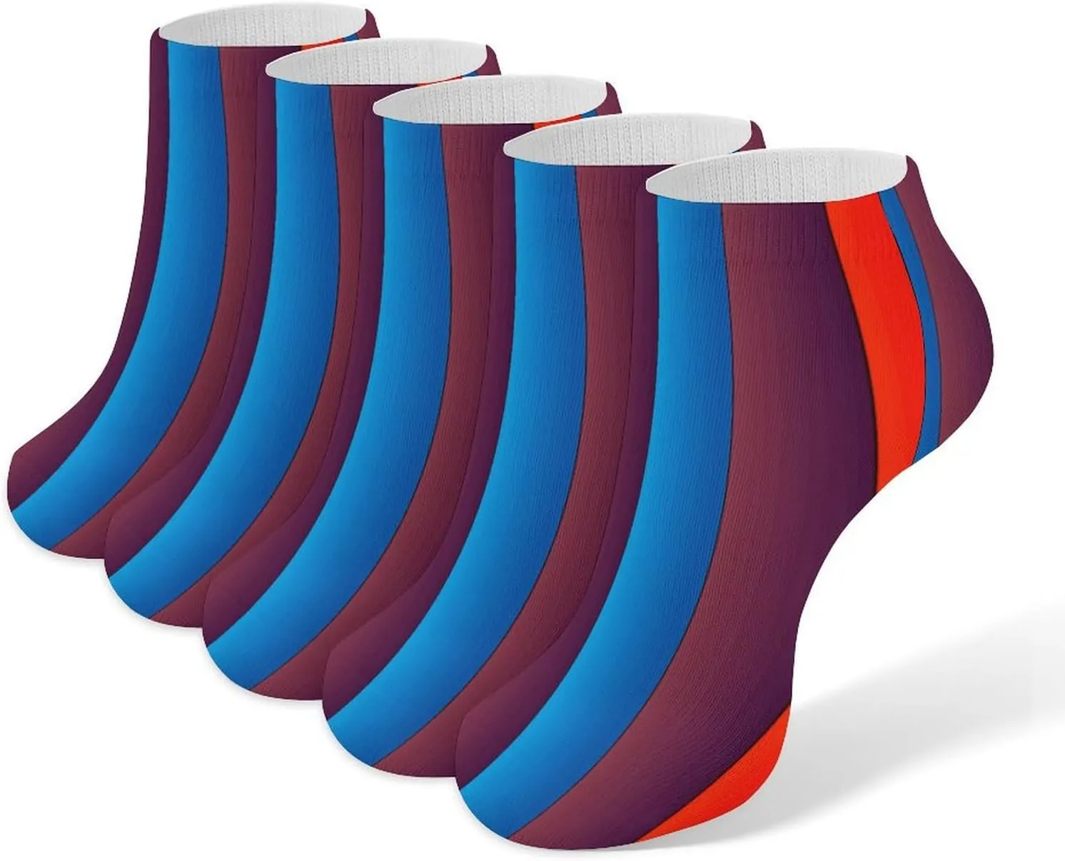 5 Pairs Ankle Socks Soft Breathable No Show Socks Comfortable Cotton Low Cut Casual Socks for Women Men Red Blue Vertical