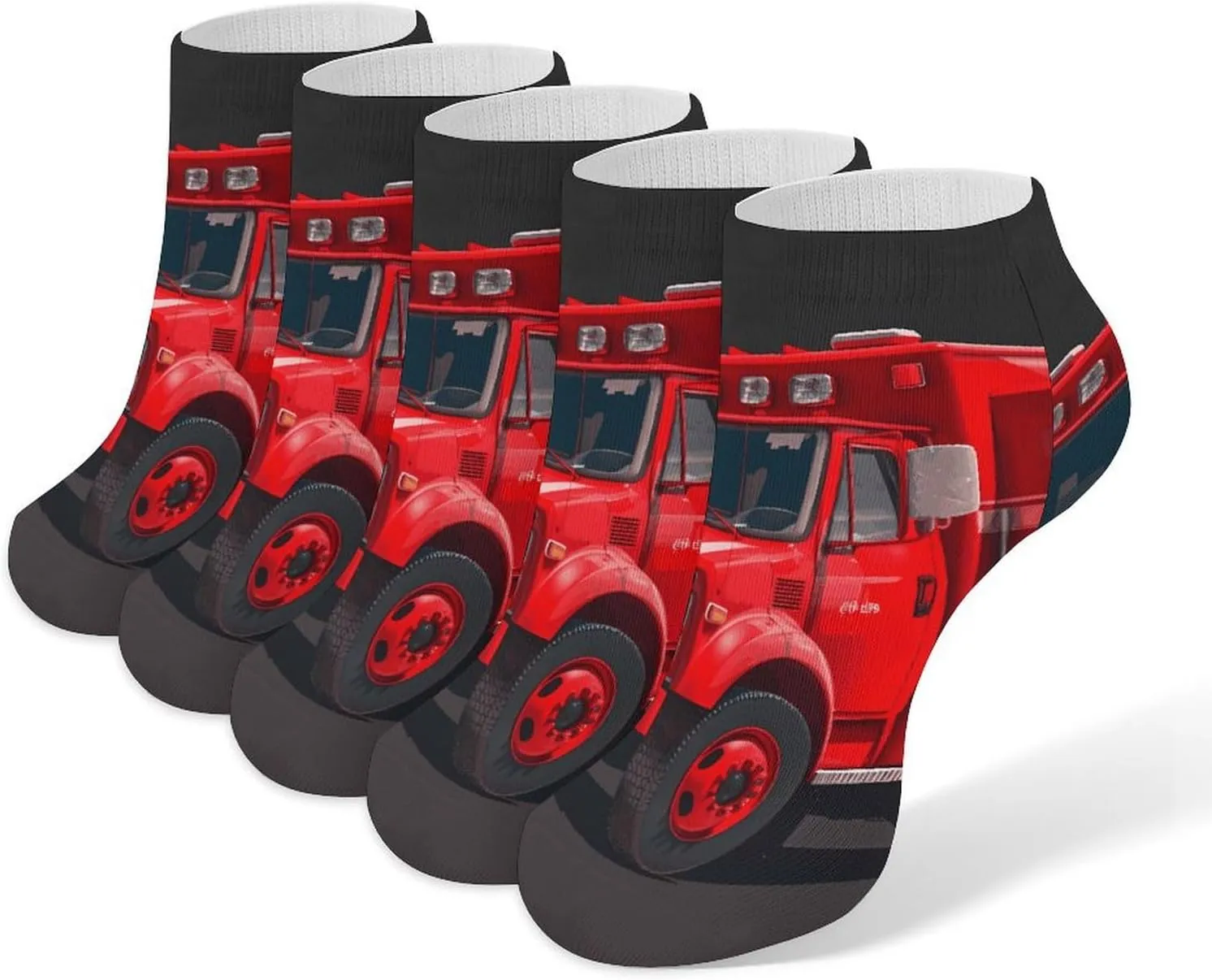 5 Pairs Ankle Socks Soft Breathable No Show Socks Comfortable Cotton Low Cut Casual Socks for Women Men Red Car