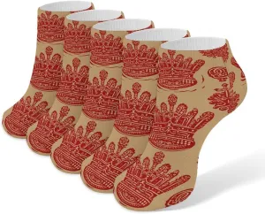 5 Pairs Ankle Socks Soft Breathable No Show Socks Comfortable Cotton Low Cut Casual Socks for Women Men Red Crown