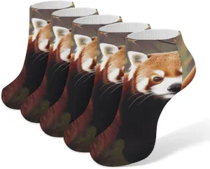 5 Pairs Ankle Socks Soft Breathable No Show Socks Comfortable Cotton Low Cut Casual Socks for Women Men Red Panda