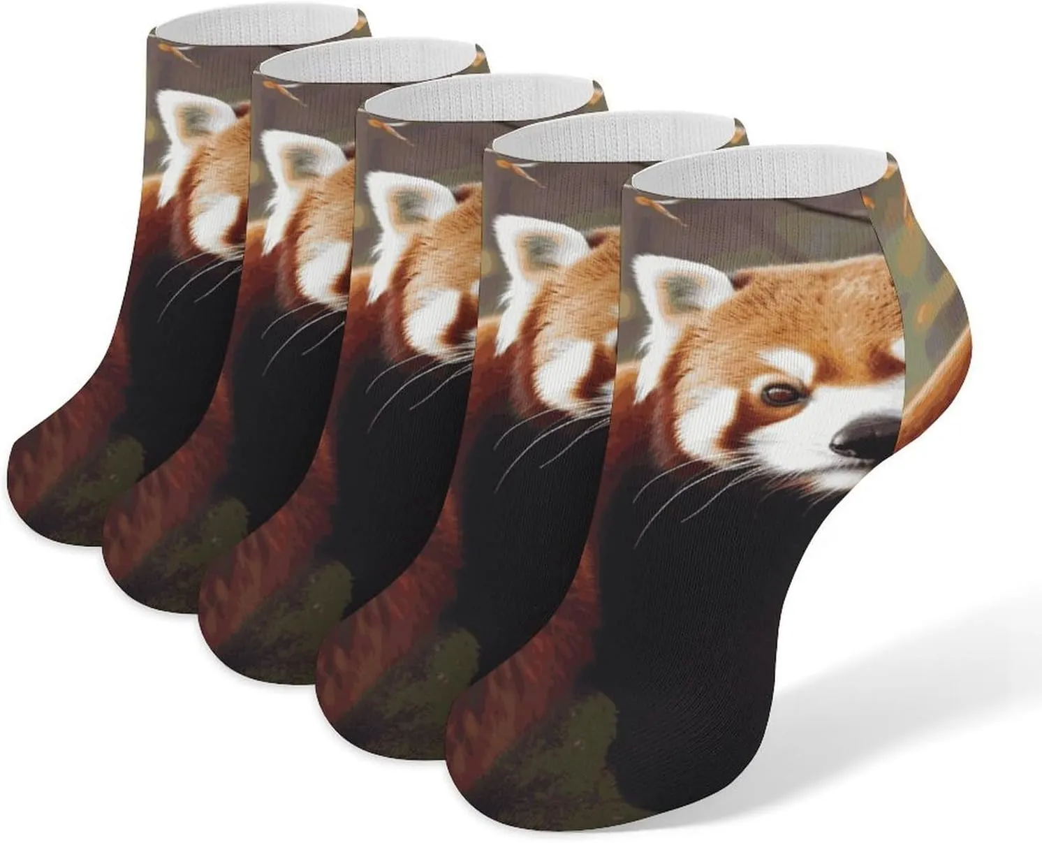 5 Pairs Ankle Socks Soft Breathable No Show Socks Comfortable Cotton Low Cut Casual Socks for Women Men Red Panda