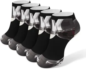 5 Pairs Ankle Socks Soft Breathable No Show Socks Comfortable Cotton Low Cut Casual Socks for Women Men Red Wine Glasses