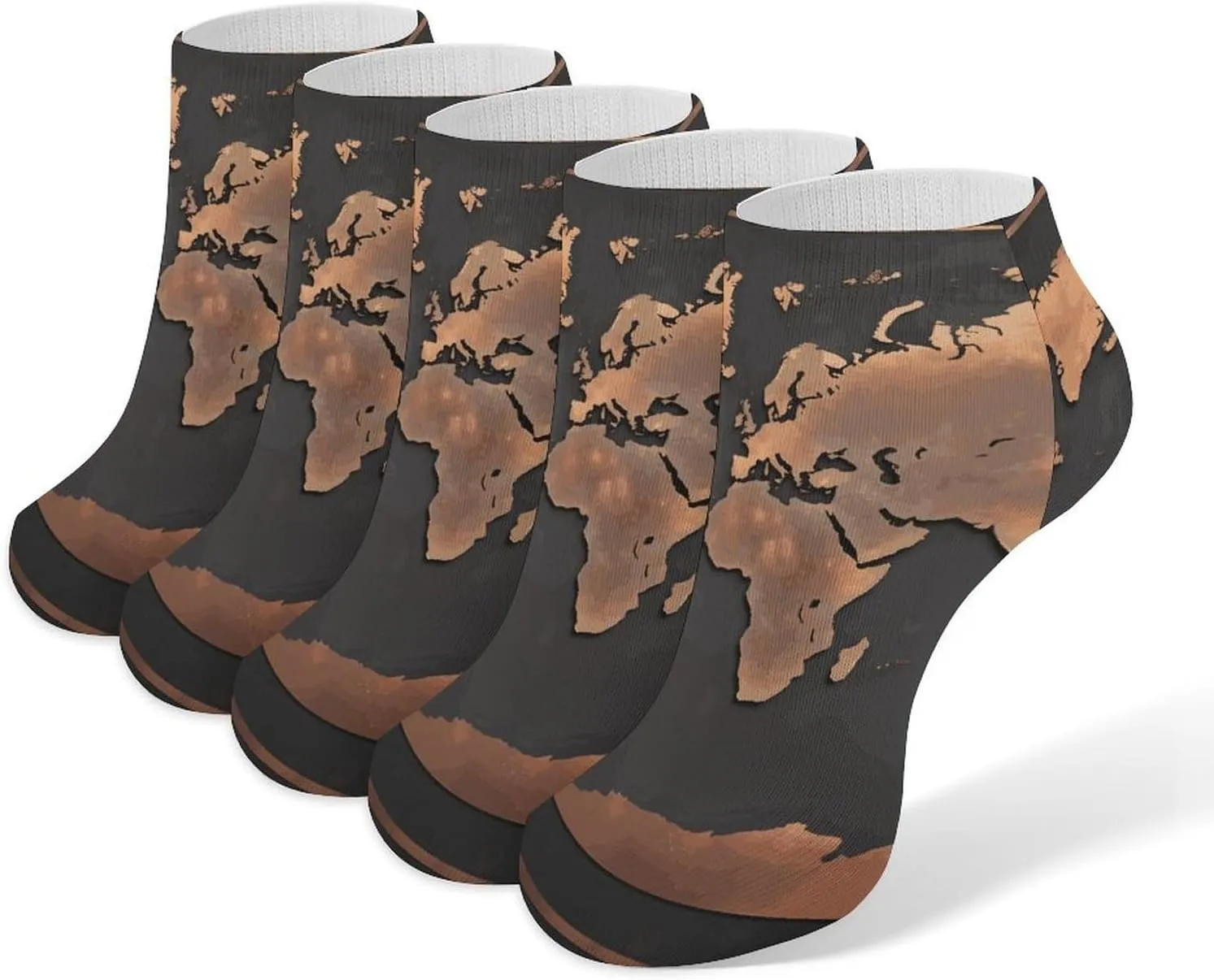 5 Pairs Ankle Socks Soft Breathable No Show Socks Comfortable Cotton Low Cut Casual Socks for Women Men Rust World Map