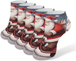 5 Pairs Ankle Socks Soft Breathable No Show Socks Comfortable Cotton Low Cut Casual Socks for Women Men Santa Claus on Scooter