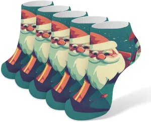 5 Pairs Ankle Socks Soft Breathable No Show Socks Comfortable Cotton Low Cut Casual Socks for Women Men Santa Claus Taking Presents