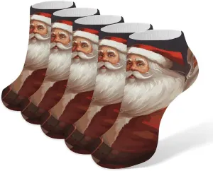 5 Pairs Ankle Socks Soft Breathable No Show Socks Comfortable Cotton Low Cut Casual Socks for Women Men Santa Claus