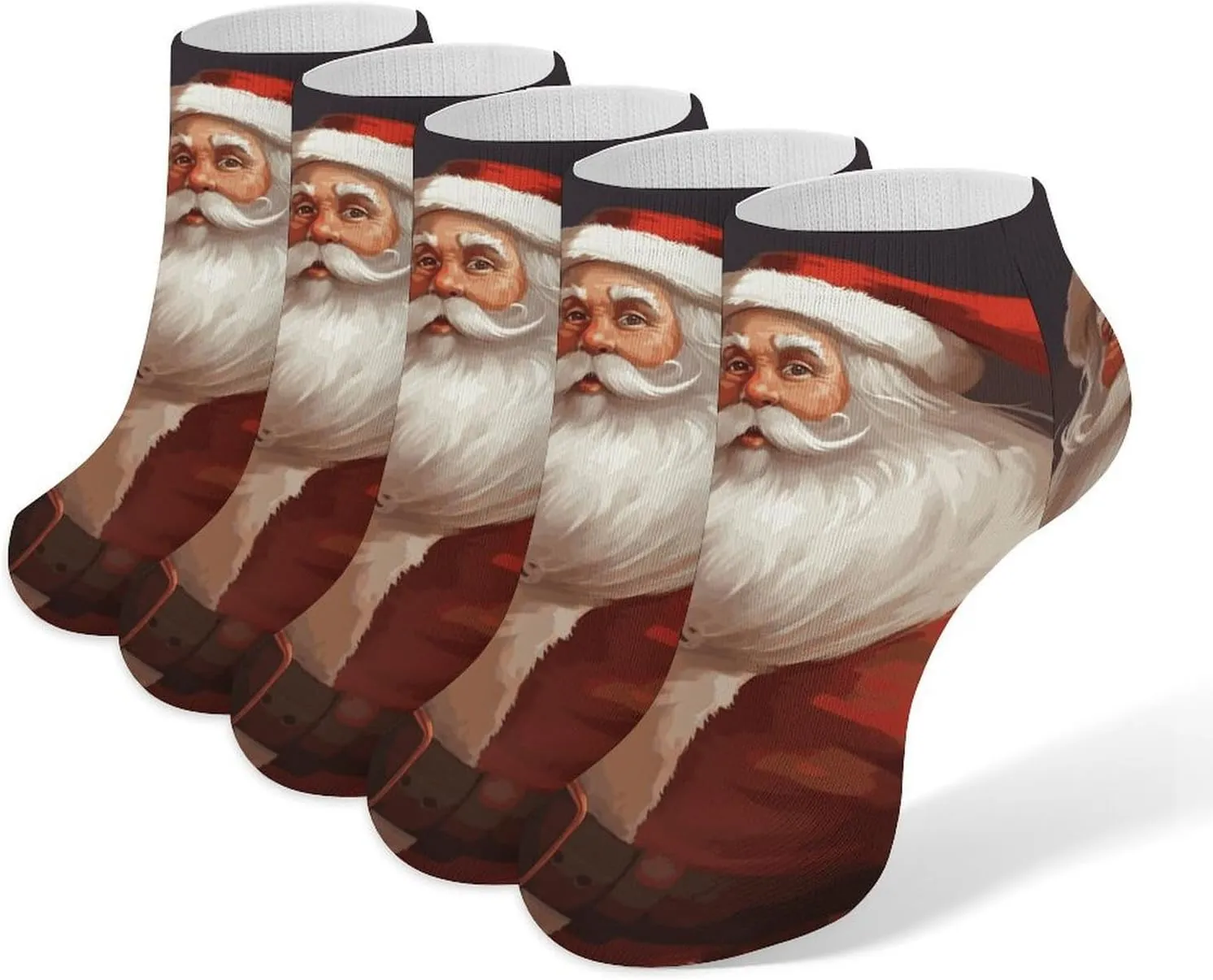 5 Pairs Ankle Socks Soft Breathable No Show Socks Comfortable Cotton Low Cut Casual Socks for Women Men Santa Claus