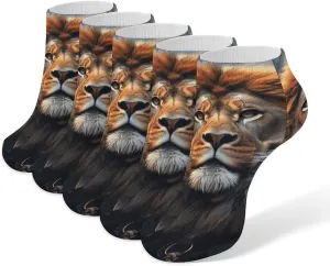 5 Pairs Ankle Socks Soft Breathable No Show Socks Comfortable Cotton Low Cut Casual Socks for Women Men Scifi Lion