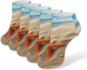5 Pairs Ankle Socks Soft Breathable No Show Socks Comfortable Cotton Low Cut Casual Socks for Women Men Sea Beach Starfish