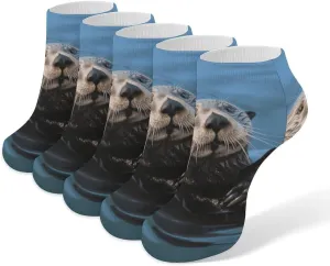 5 Pairs Ankle Socks Soft Breathable No Show Socks Comfortable Cotton Low Cut Casual Socks for Women Men Sea Otter