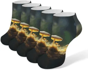 5 Pairs Ankle Socks Soft Breathable No Show Socks Comfortable Cotton Low Cut Casual Socks for Women Men Small Mushroom
