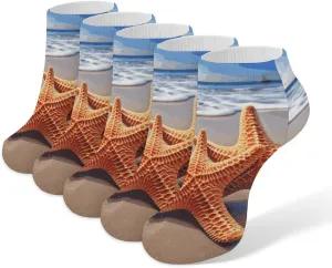 5 Pairs Ankle Socks Soft Breathable No Show Socks Comfortable Cotton Low Cut Casual Socks for Women Men Starfish on The Beach