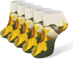 5 Pairs Ankle Socks Soft Breathable No Show Socks Comfortable Cotton Low Cut Casual Socks for Women Men Sunflower