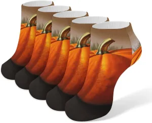 5 Pairs Ankle Socks Soft Breathable No Show Socks Comfortable Cotton Low Cut Casual Socks for Women Men Thanksgiving Day Pumpkin