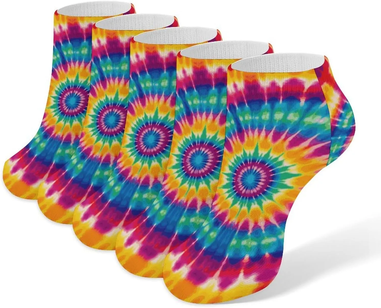 5 Pairs Ankle Socks Soft Breathable No Show Socks Comfortable Cotton Low Cut Casual Socks for Women Men Tie Dye Pattern