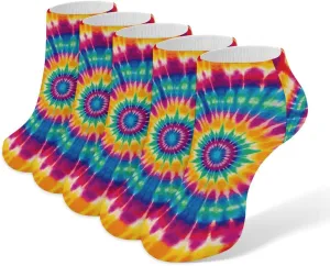 5 Pairs Ankle Socks Soft Breathable No Show Socks Comfortable Cotton Low Cut Casual Socks for Women Men Tie Dye Pattern