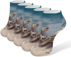 5 Pairs Ankle Socks Soft Breathable No Show Socks Comfortable Cotton Low Cut Casual Socks for Women Men Two Turtles And Shells