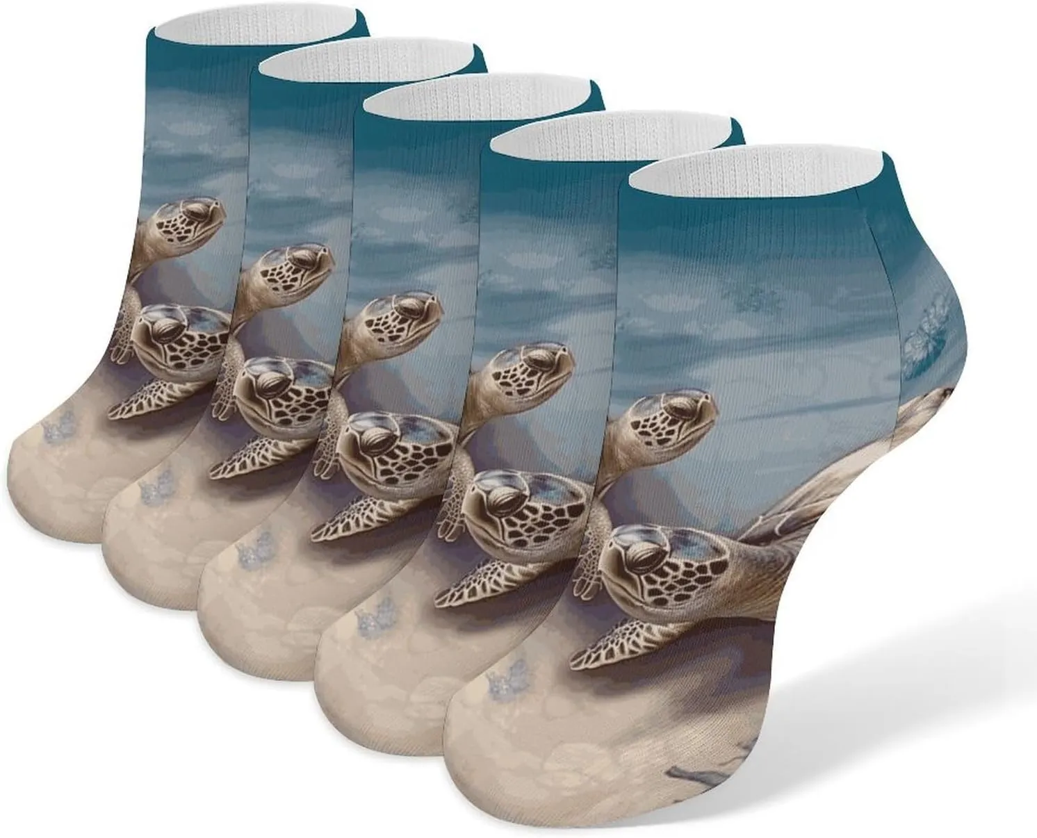 5 Pairs Ankle Socks Soft Breathable No Show Socks Comfortable Cotton Low Cut Casual Socks for Women Men Two Turtles And Shells