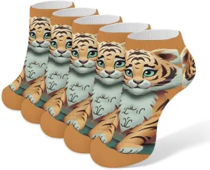 5 Pairs Ankle Socks Soft Breathable No Show Socks Comfortable Cotton Low Cut Casual Socks for Women Men Year of The Tiger Funny Tiger