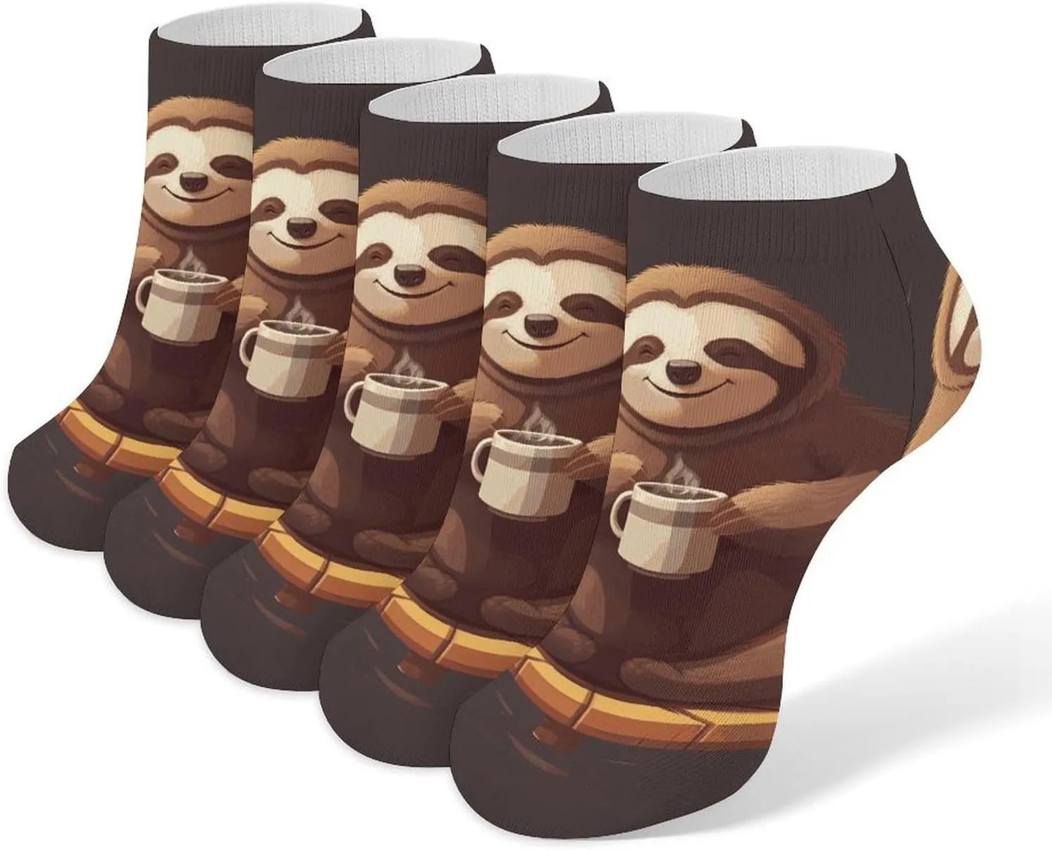 5 Pairs Ankle Socks Soft Breathable No Show Socks Comfortable Cotton Low Cut Casual Socks for Women Men Yoga Sloth Coffee
