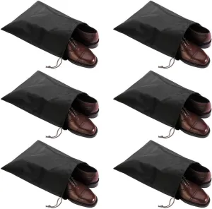 6 Pack Waterproof Nylon Shoe Bags Travel Bags for Men Women (Black, 15.1"(L) x12.2"(W))