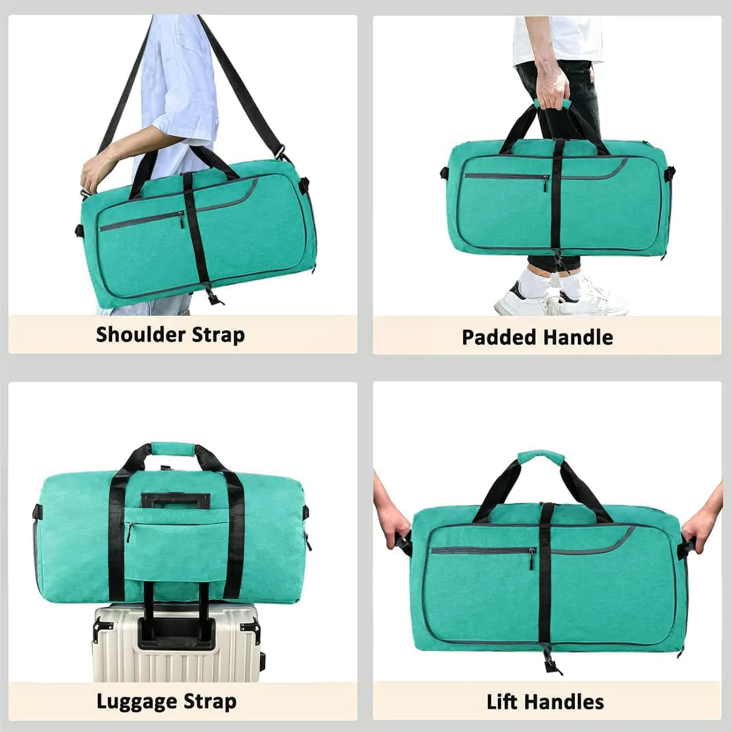 65L Travel Duffel Bag for Men Women Foldable Large Weekender Bag with Shoes Compartment & Wet Pocket Waterproof & Tear Resistant, Teal, 65L