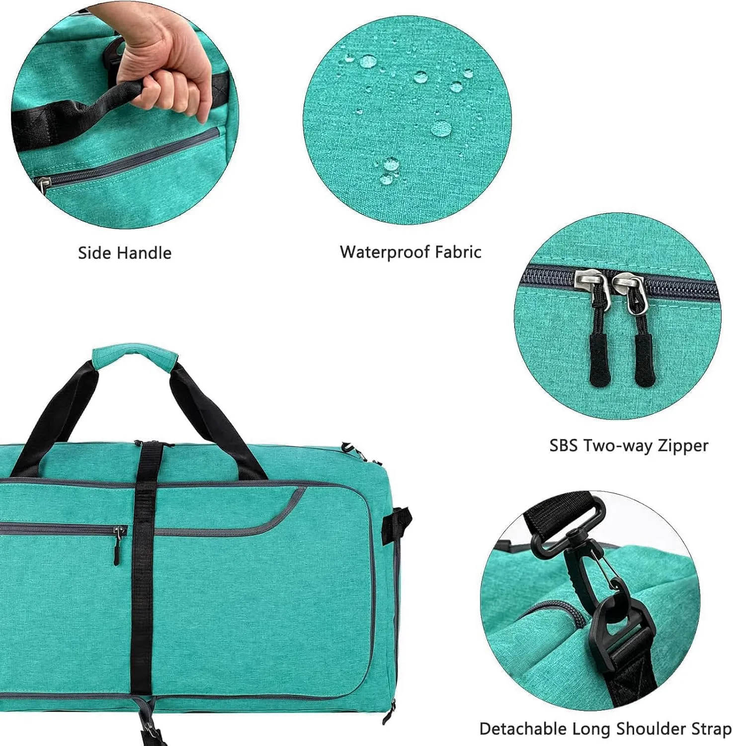 65L Travel Duffel Bag for Men Women Foldable Large Weekender Bag with Shoes Compartment & Wet Pocket Waterproof & Tear Resistant, Teal, 65L