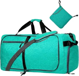 65L Travel Duffel Bag for Men Women Foldable Large Weekender Bag with Shoes Compartment & Wet Pocket Waterproof & Tear Resistant, Teal, 65L