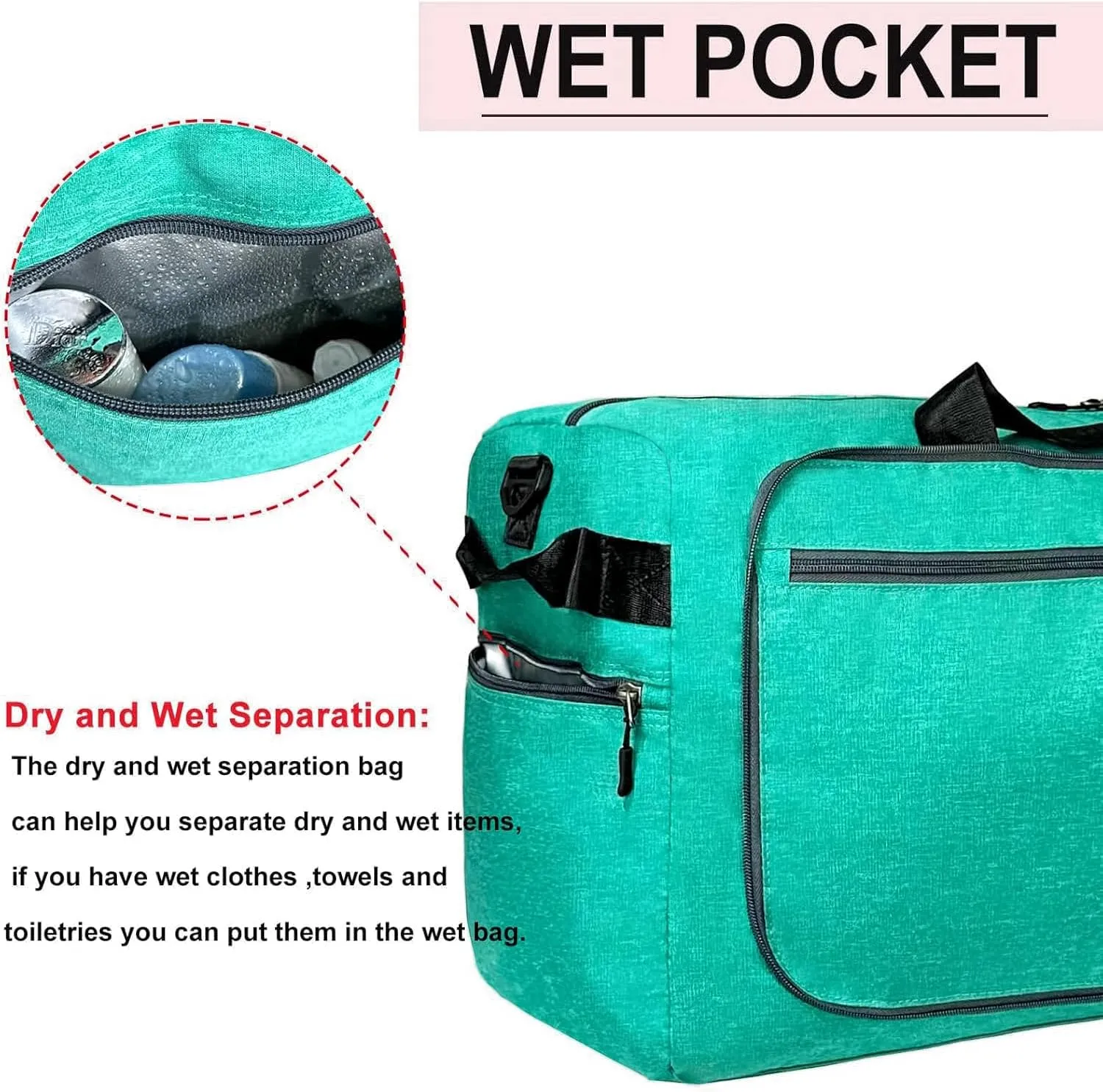 65L Travel Duffel Bag for Men Women Foldable Large Weekender Bag with Shoes Compartment & Wet Pocket Waterproof & Tear Resistant, Teal, 65L